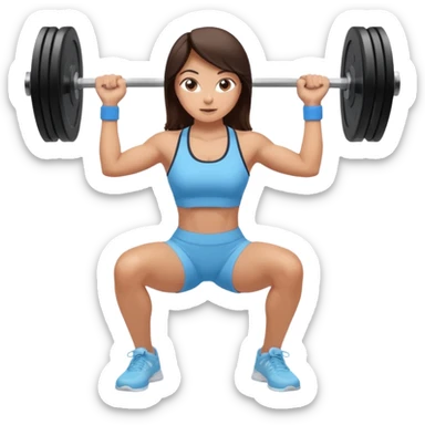 brunette girl lifting weights, wearing light blue athletic outfit, energetic and confident, simple background sticker