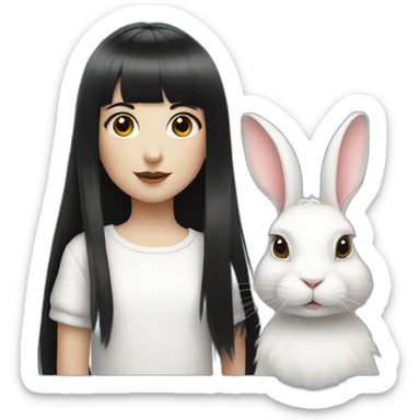 white rabbit with a little girl with black bangs sticker