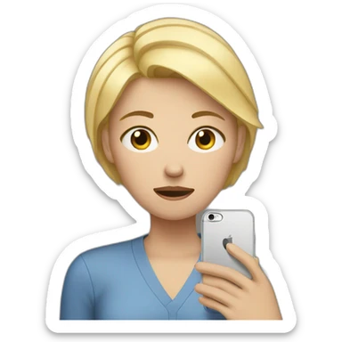 woman with short blonde hair who is sobbing and holding an iphone sticker