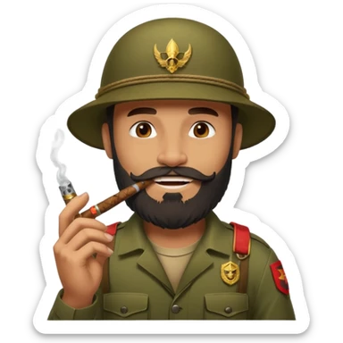 brauny bearded cool jungle commando smoking a cigar with a grin sticker