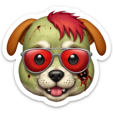 Zombie dog with red hair and sun glasses face sticker