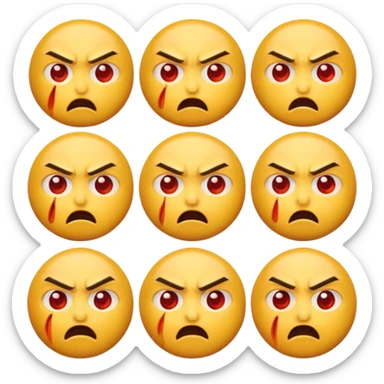 yellow emoji face, one eye twitching in fury, red cheeks, exaggerated angry expression sticker