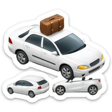 a white car with few luggage on the roof sticker
