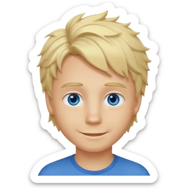 Emoji chlopak z blond włosami które będą rozsztrzepane i niebieskimi oczami uśmiechając się i większe wlosy sticker