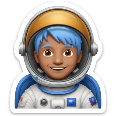 old man, brown skin astronaut with blue hair, smile sticker