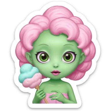 cute alien holding cotton candy sticker