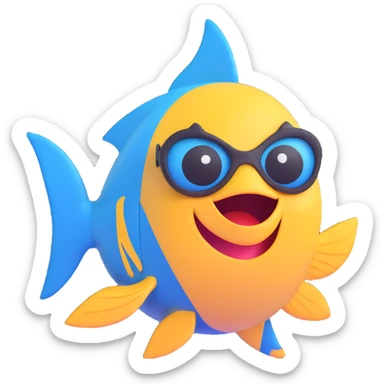 a fish dressed as Batman, 3D emoji style sticker