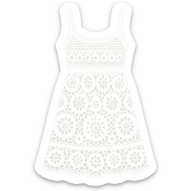 white crochet summer sundress, flat vector sticker