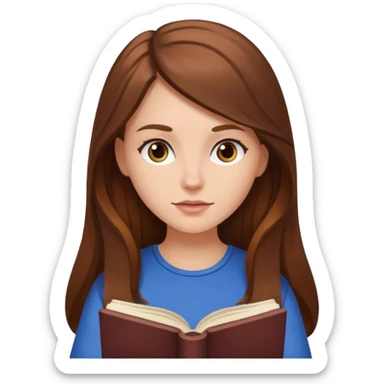 Emoji style white girl with long brown hair reading a book sticker