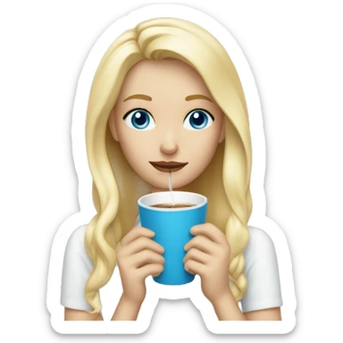 Blond girl with blue eyes sipping coffee sticker