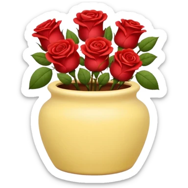 Pastel yellow ceramic pot, short and cylindrical, with red roses. sticker