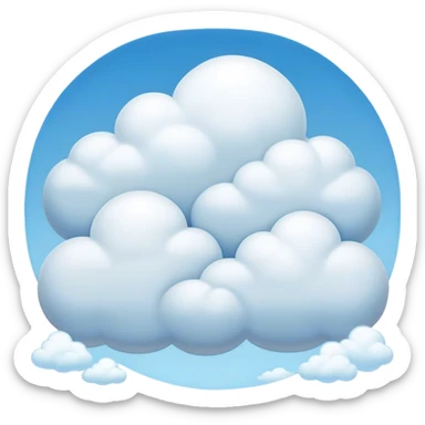 Cinematic Realistic Cumulus Emoji, Big and puffy, with cotton-like clouds floating in the clear blue sky. The rounded tops of the clouds glow with the light of the sun, while their soft, white texture adds a sense of calm and spaciousness. Soft glowing outline, capturing the essence of warmth, comfort, and peaceful skies in a perfect cumulus cloud! sticker
