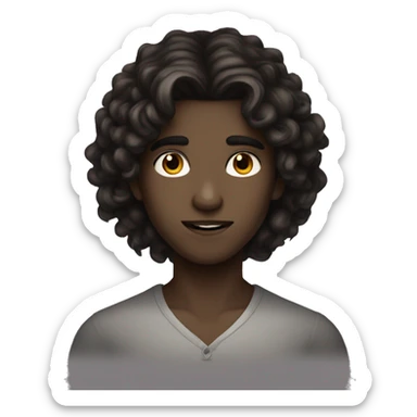feminine boy with long curly dark brown hair and brown eyes vampire sticker