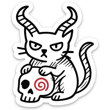 Add a red spiral to the cheek of the skull, keep the hand drawn style with dynamic outlines, no fill, preserve transparent background. sticker