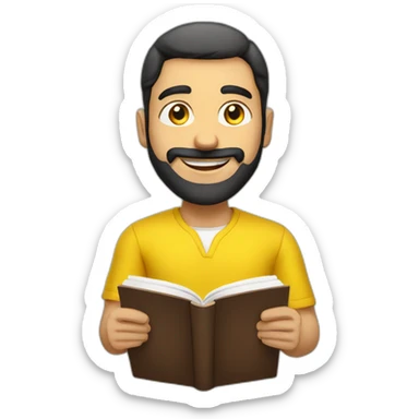 Armenian men with the yellow clothes reading book and looking at camera and smiling  sticker