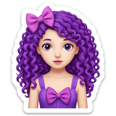 purple long curly haired girl with bow sticker