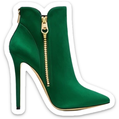 Hyper Realistic, Michael Kors jew tone emerald green suede, both pairs of stiletto ankle bootie boots, detailed  sparkly 14k Gold zipper sticker