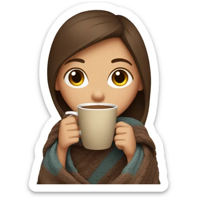 Brown hair Girl drinking coffee, with a cozy blanket sticker