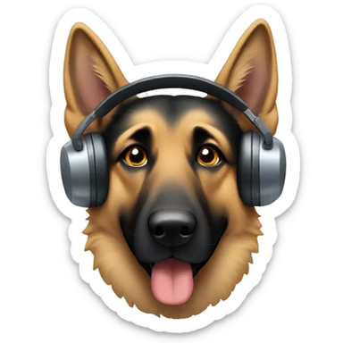 german shepherd with earmuffs sticker