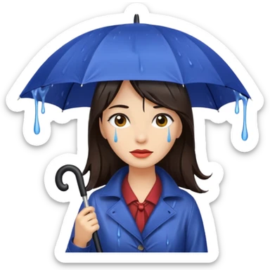 she getting wet (umbrella, dripping dark hair) sticker