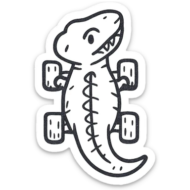 Top-down view of a T-Rex, stylized like a toy car or vehicle, detailed but simplified, positioned on a flat surface with clear outlines, resembling a miniature model or toy dinosaur seen directly from above, bright lighting, simple background, sharp focus sticker