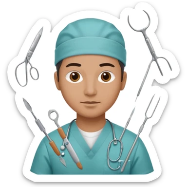 neurosurgeon surrounded by surgical instruments sticker