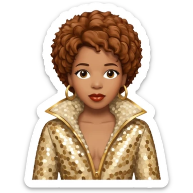 Macy Gray with brown hair, ivory sequin outfit sticker