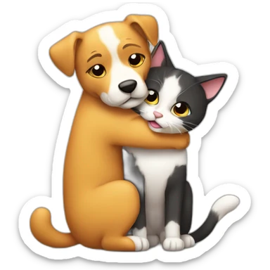 Hug between dog and cat cartoon sticker