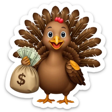 Can you create a turkey warming up a bag of money sticker