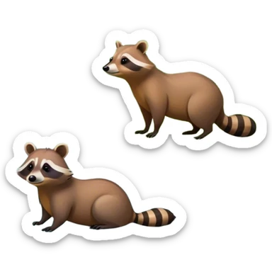 Collage of a raccoon and capybara in a lush, vibrant forest. The raccoon curiously looks around, while the capybara rests peacefully near a stream. The forest is full of green trees, leaves, and soft sunlight. A serene and natural background. sticker