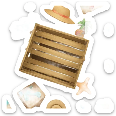 Crate with drawings of summer and bikinis inside sticker
