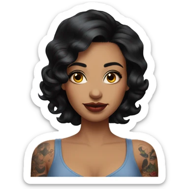 Pinupx shoulder length dark hair and tattoos .  sticker