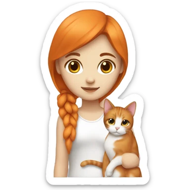 Girl white brown hair and orange cat sticker
