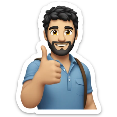 29 years old white skin man from spain with black hair, no beard, giving a thumbs up with right hand sticker