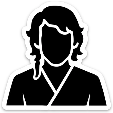 Anakin Skywalker from Revenge of the Sith as a solid filled icon, focusing on his silhouette, Jedi robes, and iconic hairstyle, in a bold, monochrome style sticker