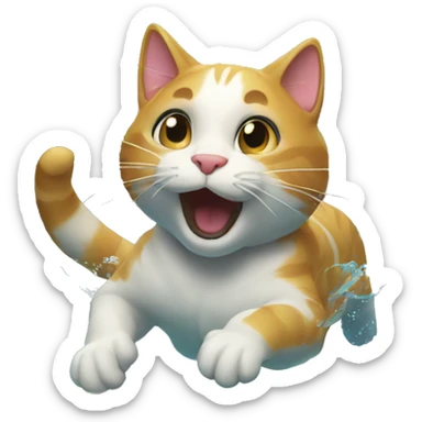 a cat who jumping in a pool sticker