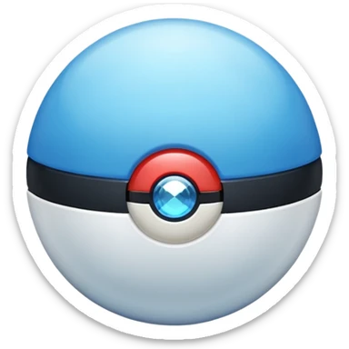 blue pokeball emoji, top half is a more saturated blue, bottom half is white, black stripe, with a white sheen, with a pearlescent finish, with a diamond effect sticker