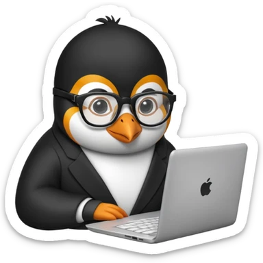 createa nice penguin and using his laptop make it like a developer sticker