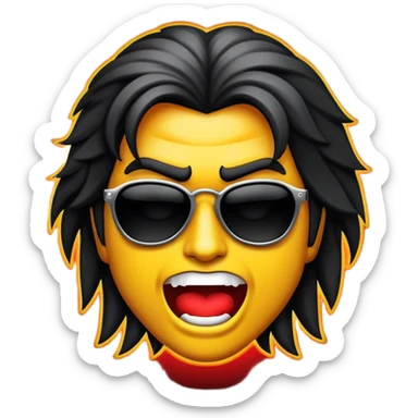 Cinematic Realistic Rock 'n' Roll Pop Culture Emoji, depicted with a dynamic portrayal of the rebellious spirit of rock music rendered with bold textures and vibrant, edgy lighting. sticker