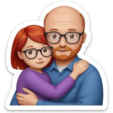 balding dad chubby with clear glasses hugging daughter who has red hair  sticker