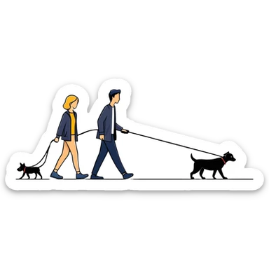Woman walking a man on a leash with the man on all fours like a dog sticker