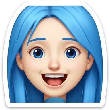 Girl with straight, long, blue hair and making the cry laughing emoji face sticker