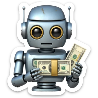 mexican robot holding cash sticker