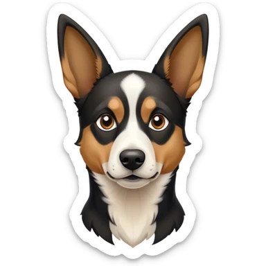 Black tan and white dog with pointy ears. Shepard and terrier face. mostly black and white. Only tan eyebrows sticker