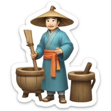 Lu Ban is a legendary figure in Chinese mythology, depicted as a clever craftsman often wearing wide robes, a broad-brimmed hat, and carrying woodworking tools. 🛠️🎩👕 sticker