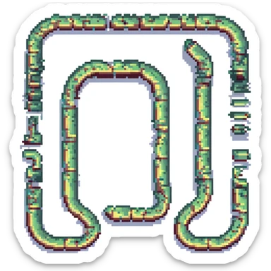 a serpentine road with multiple bends, pixel art style sticker