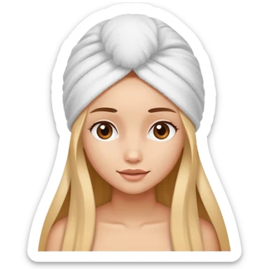 A beautiful girl with long hair wore a white towel on her head sticker