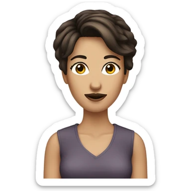 Brunette woman with bushy moustache. Pixie cut sticker