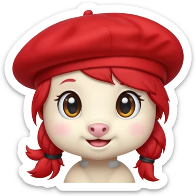 Cute pony emoji in a red beret, kawaii sticker