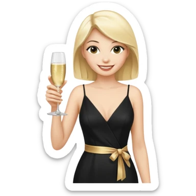 Blonde Woman, Long black slipdress, man black Cut,fly, Champagner glas sticker